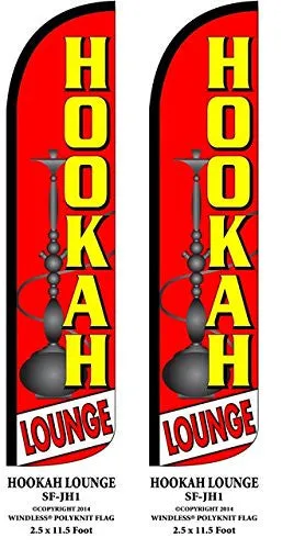Hookah Lounge Two(2) Windless Swooper Feather Flag Sign Kits With Pole and Ground Spikes