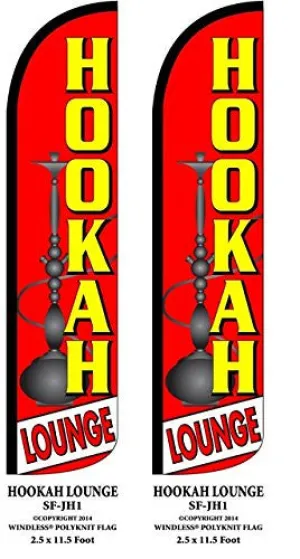 Hookah Lounge Two(2) Windless Swooper Feather Flag Sign Kits With Pole and Ground Spikes