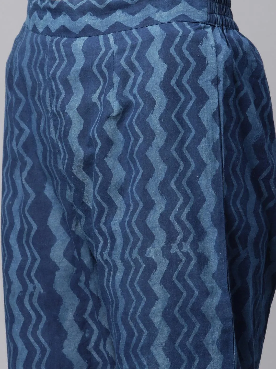 Jashvi Indigo Hand Block Printed Anarkali Kurta Pant Set with Dupatta