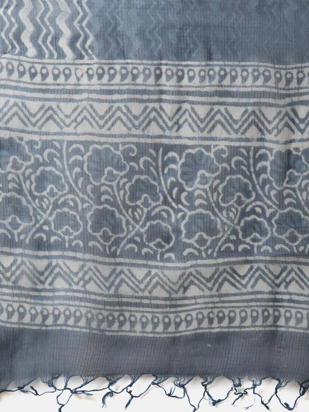 Jashvi Indigo Hand Block Printed Anarkali Kurta Pant Set with Dupatta