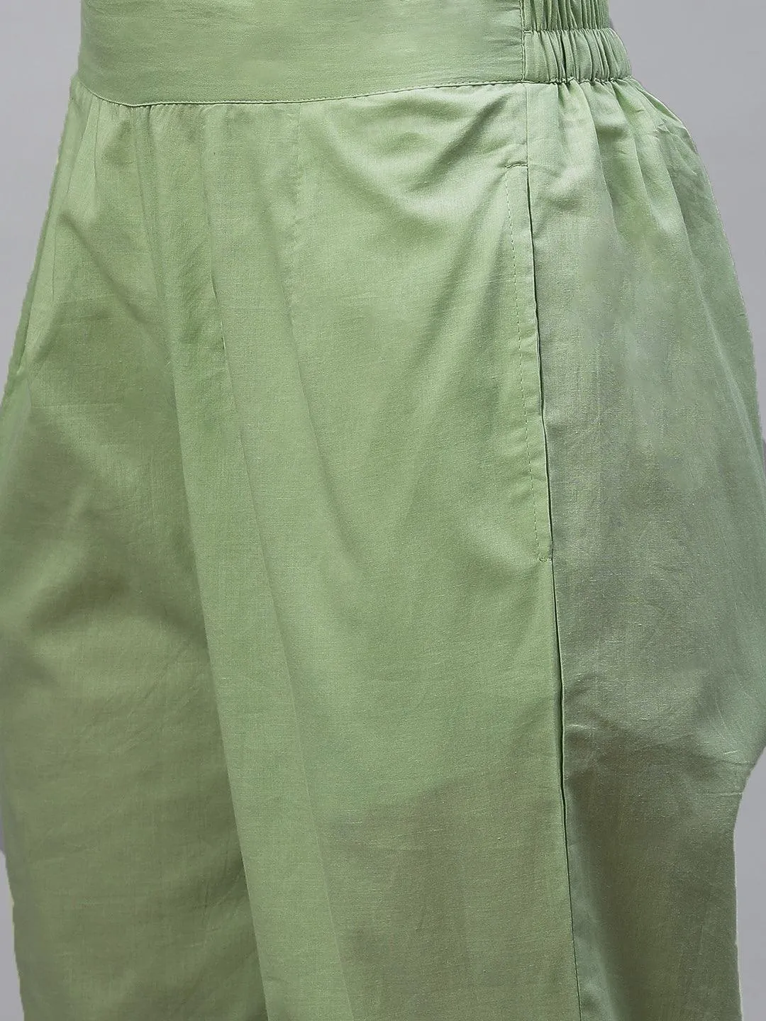 Jashvi Light Green Hand Painted Floral Anarkali Kurta Pant Set with Dupatta