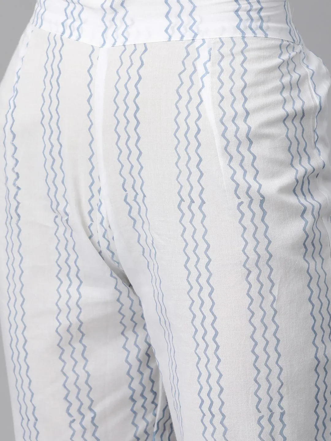 Jashvi Sky blue Hand Block Printed Straight kurta Pant Set with Dupatta