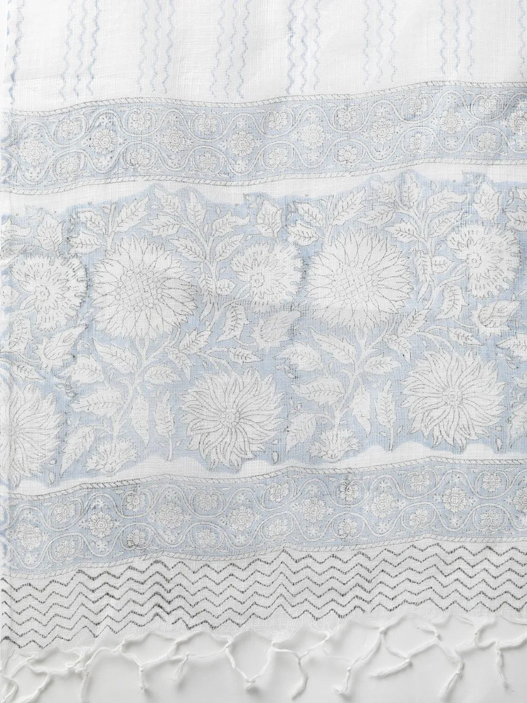 Jashvi Sky blue Hand Block Printed Straight kurta Pant Set with Dupatta