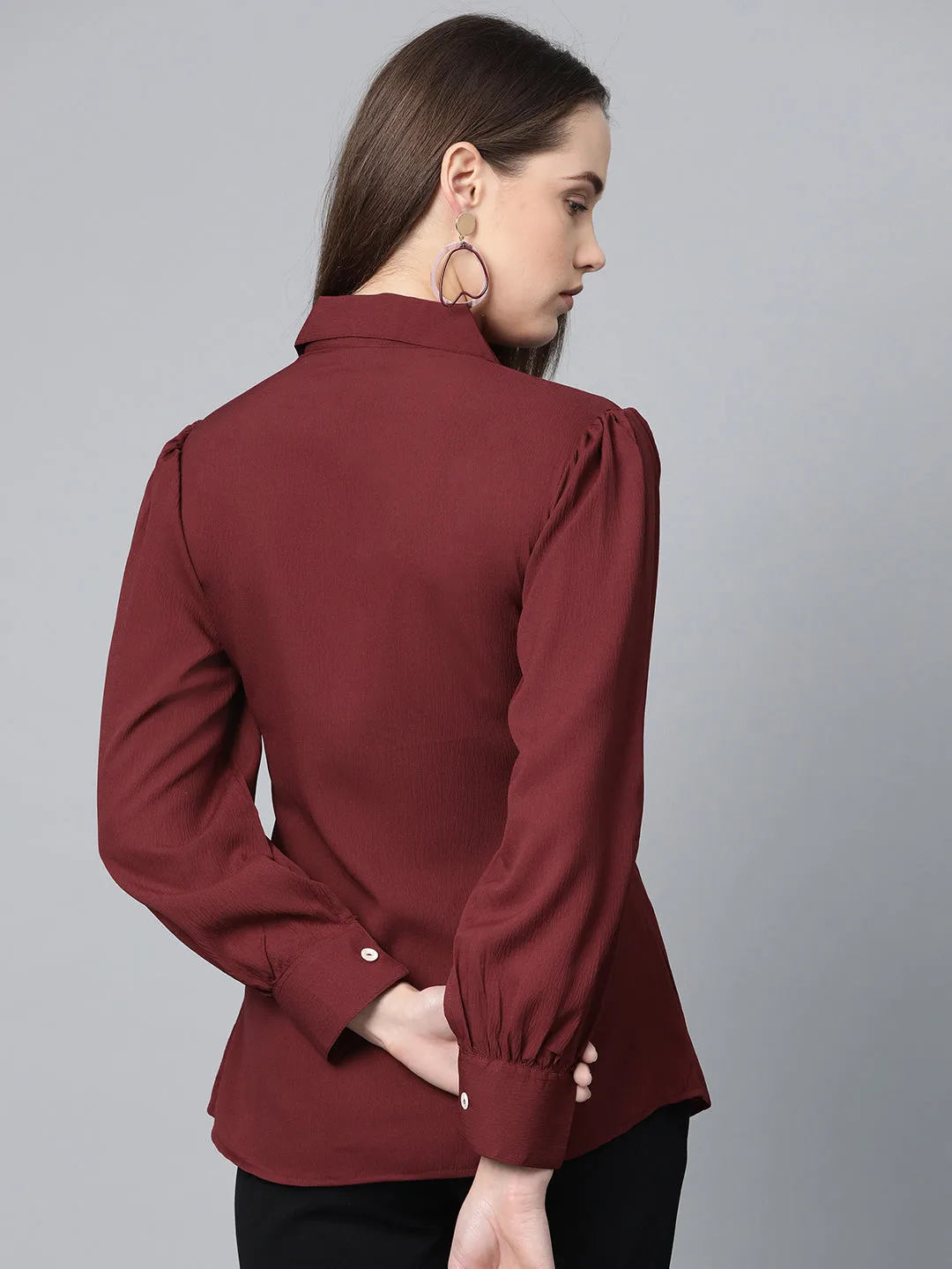 Jashvi Women Maroon Regular Fit Crinkled Effect Casual Shirt