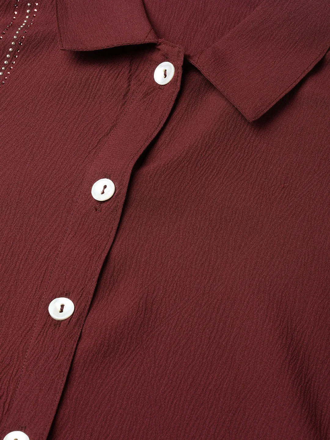 Jashvi Women Maroon Regular Fit Crinkled Effect Casual Shirt