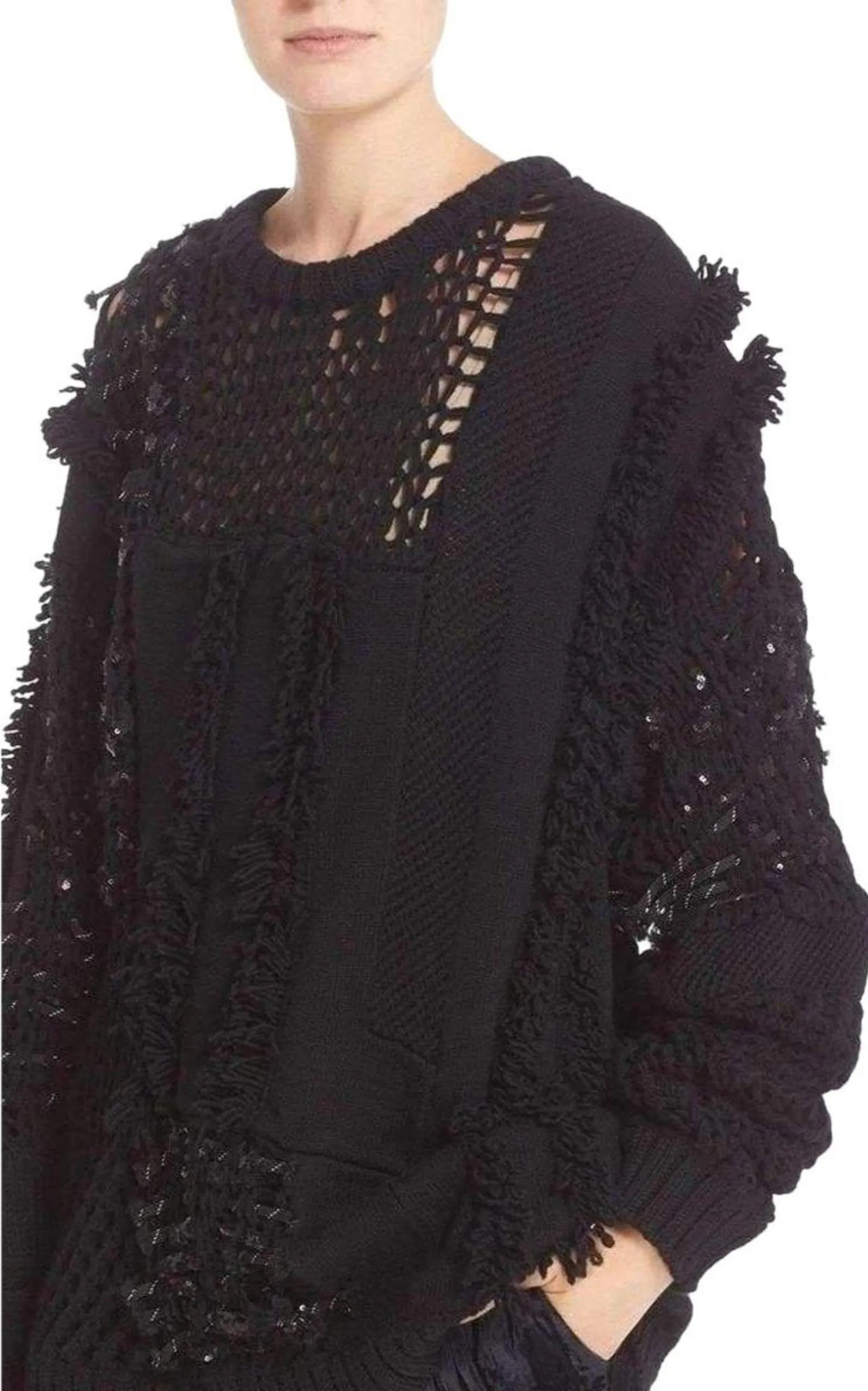 Koché Embellished Open Knit Wool Blend Sweater