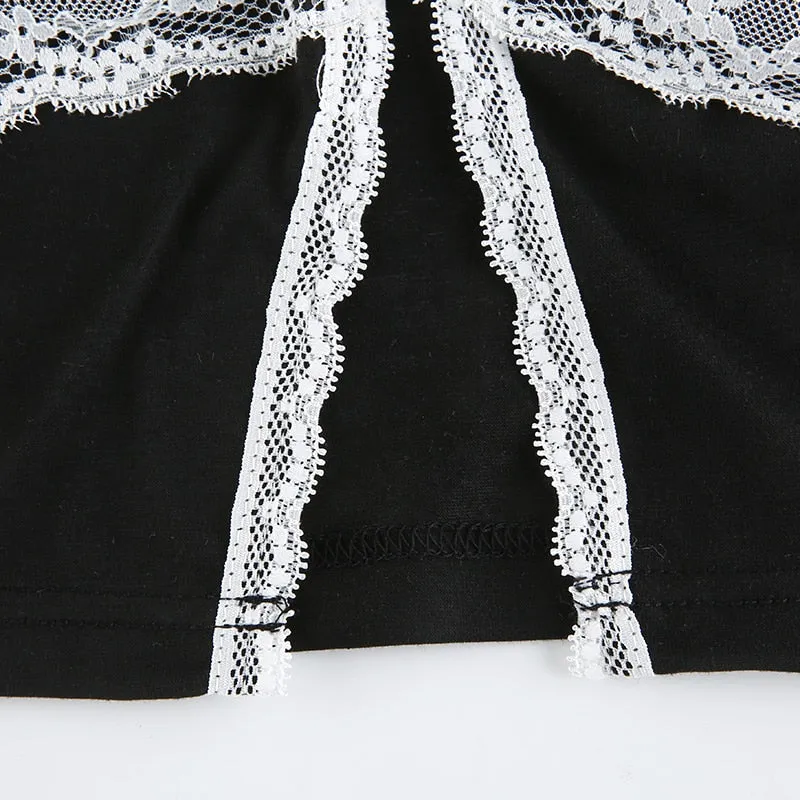 Lace Edge V Neck High Split Sexy Summer Halter Cute Crop Top