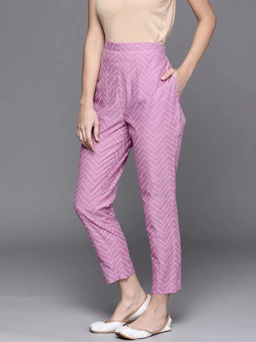 Lavender Printed Cotton Trousers