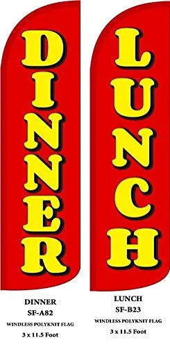 Lunch & Dinner Two (2) Swooper Feather Flag Complete Sets With Pole And Ground Spike