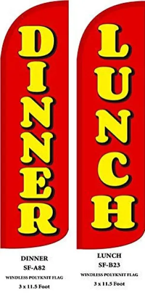 Lunch & Dinner Two (2) Swooper Feather Flag Complete Sets With Pole And Ground Spike