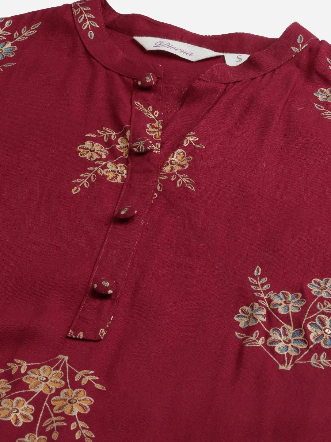Maroon Rayon Kurta Pant Set With Kota Doria Dupatta