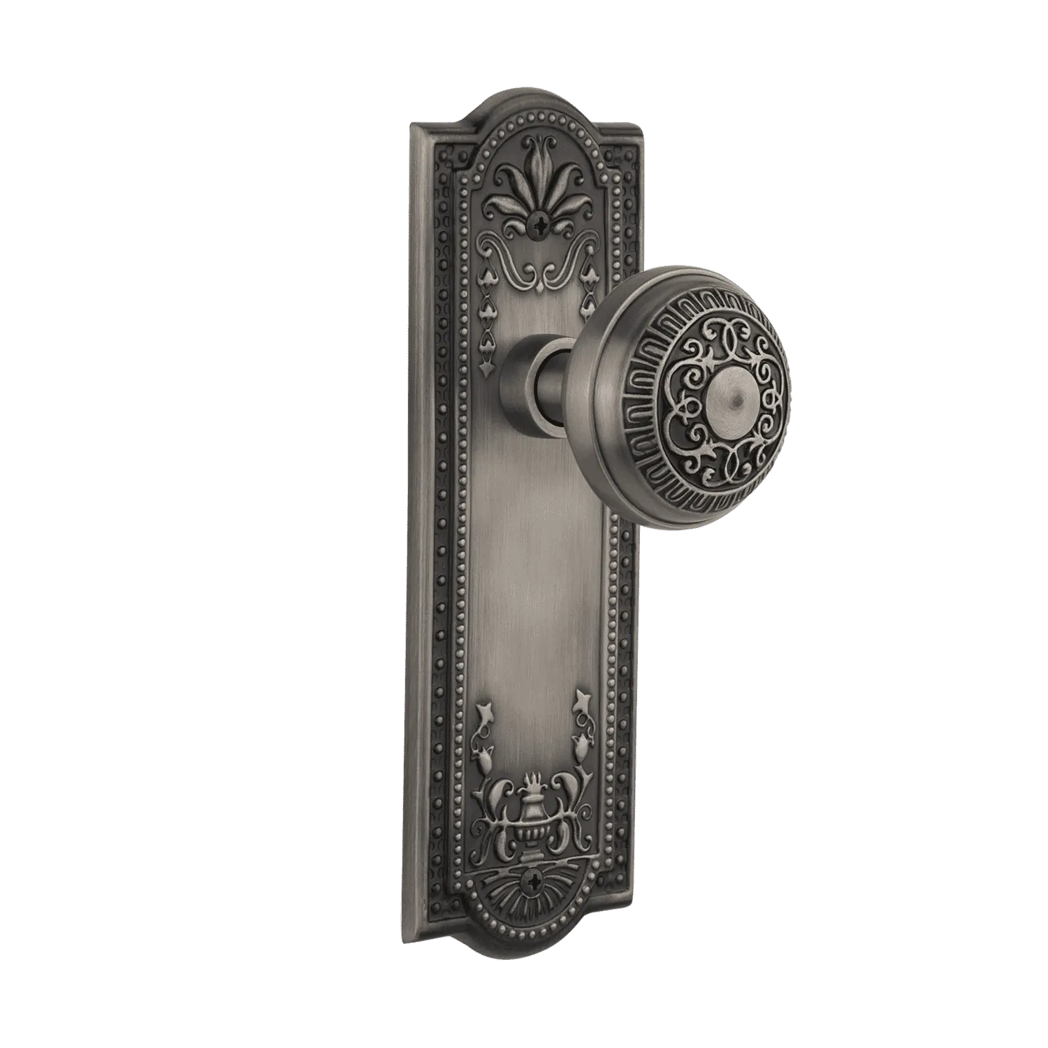 Meadows Long Plate with Egg & Dart Knob in Antique Pewter