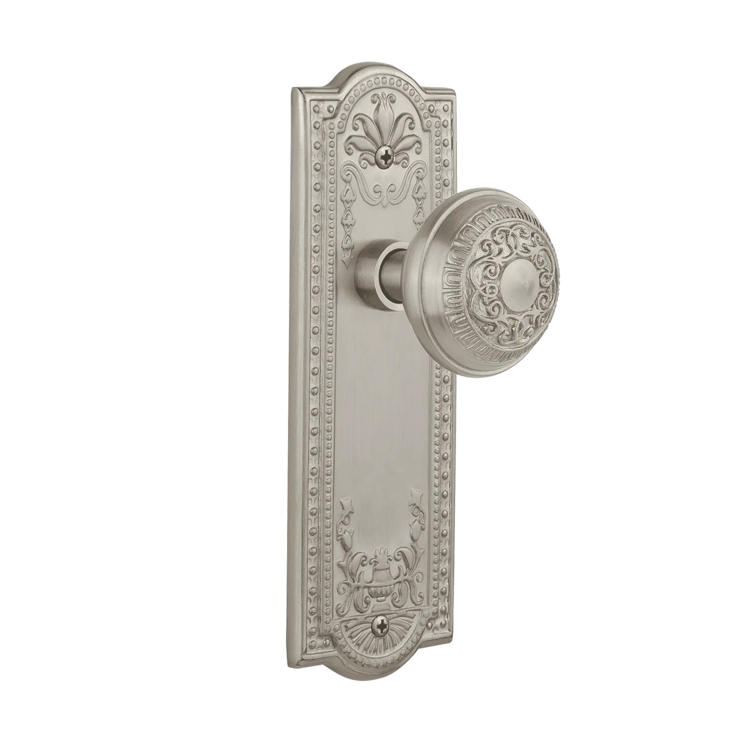 Meadows Long Plate with Egg & Dart Knob in Satin Nickel