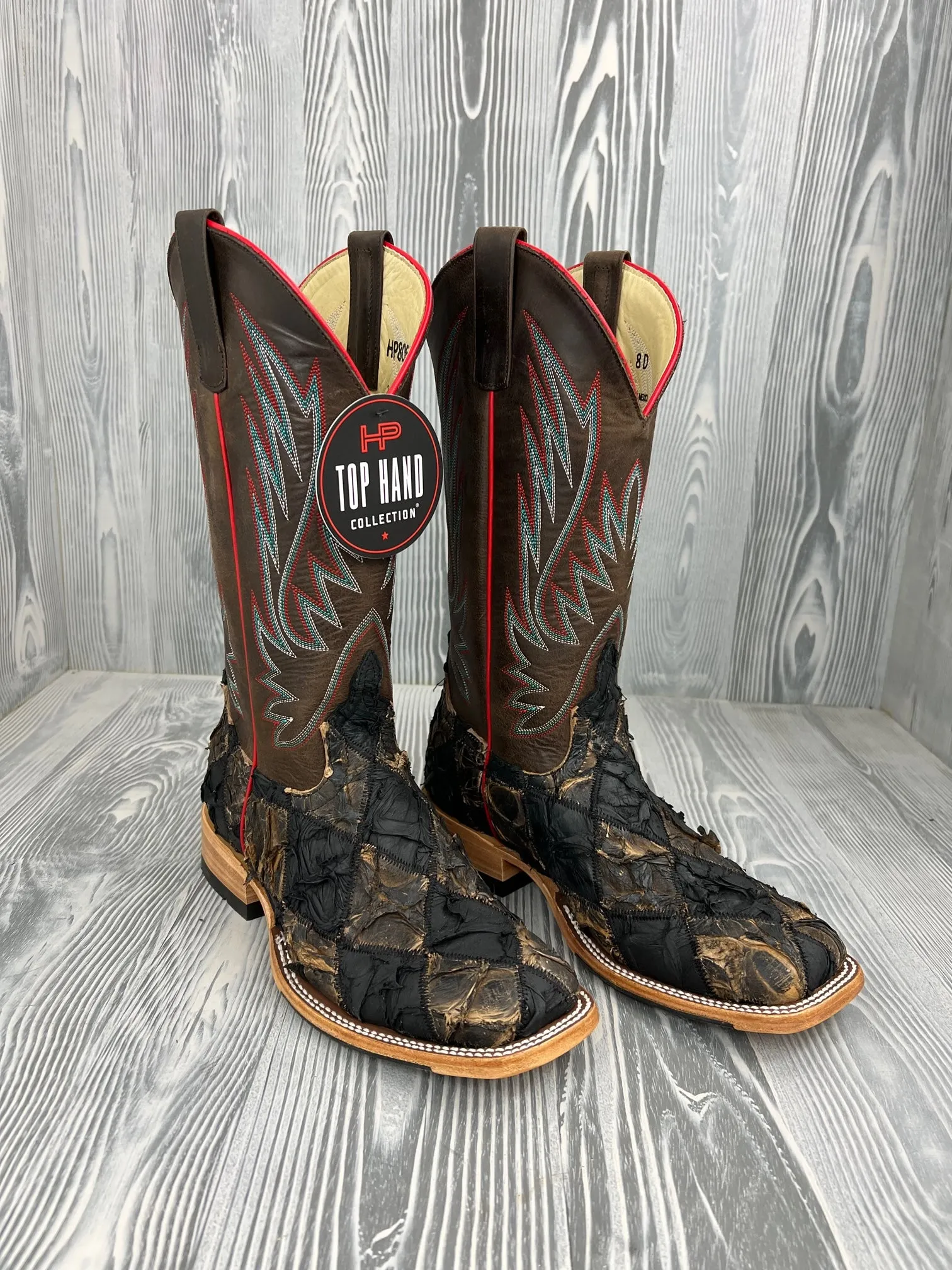Men's Horse Power Black/Brazilian Big Bass Patch Work with 13" Flynn Chocolate Tops HP8064