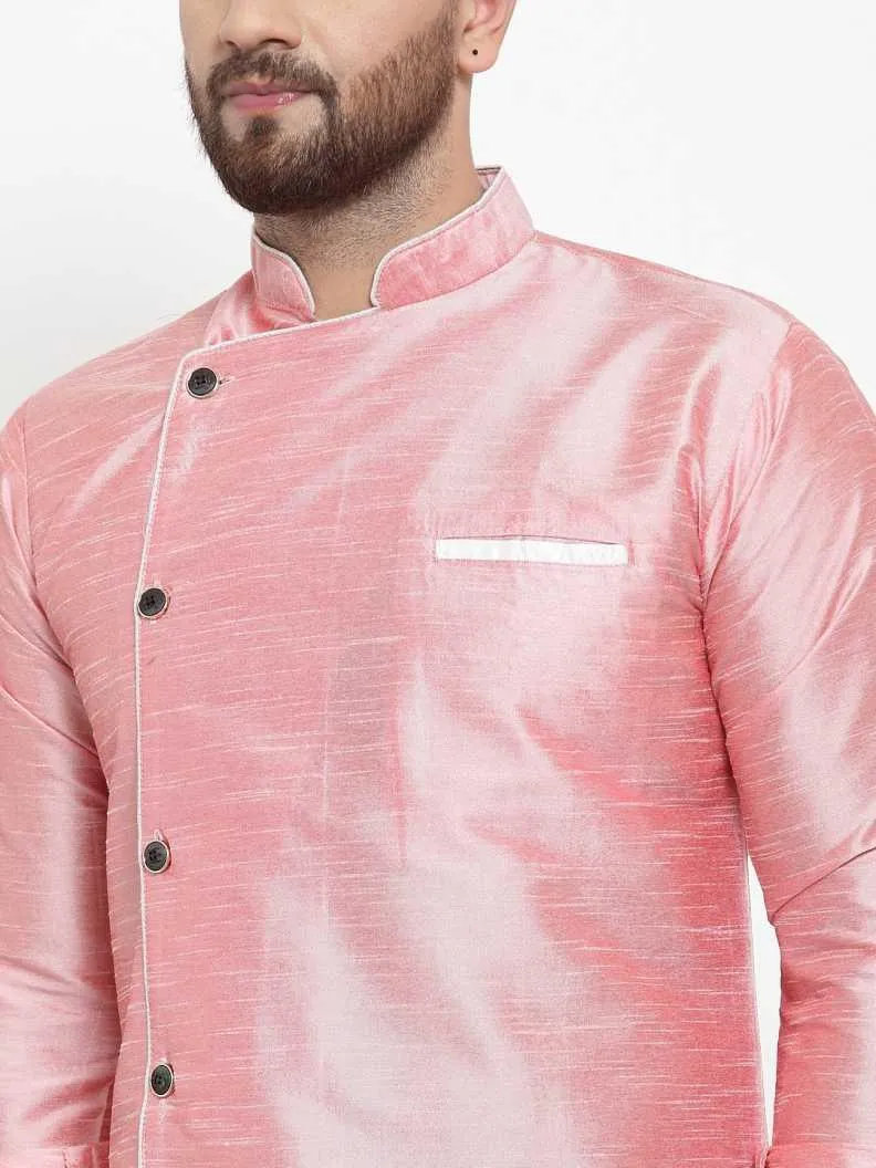 Men's Silk Blend Pink Asymmetrica Short Kurta - Benstoke