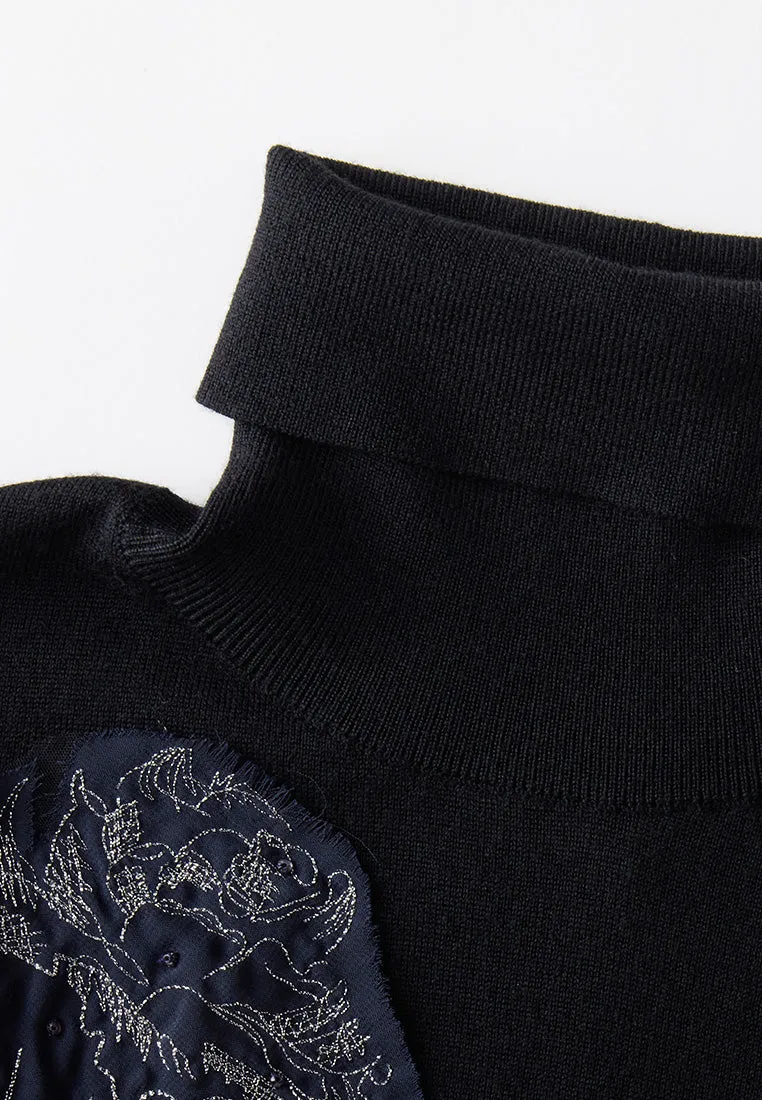 Patchwork-detail Turtle Neck Pullover