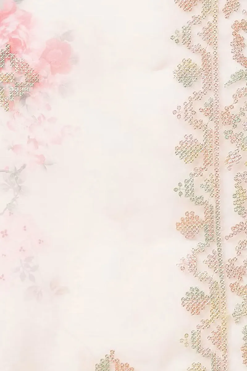 Peach Organza Ethnic Motifs Straight Suit Set