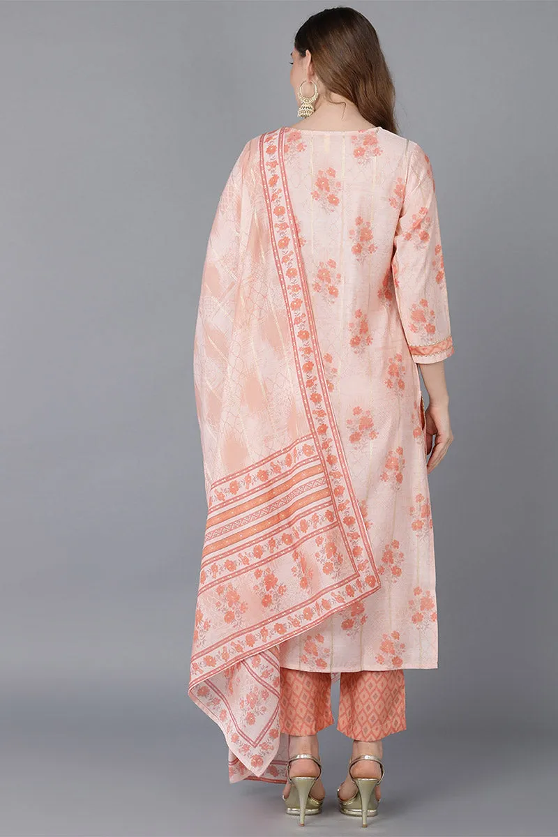 Peach Poly Silk Straight Kurta Pant With Dupatta