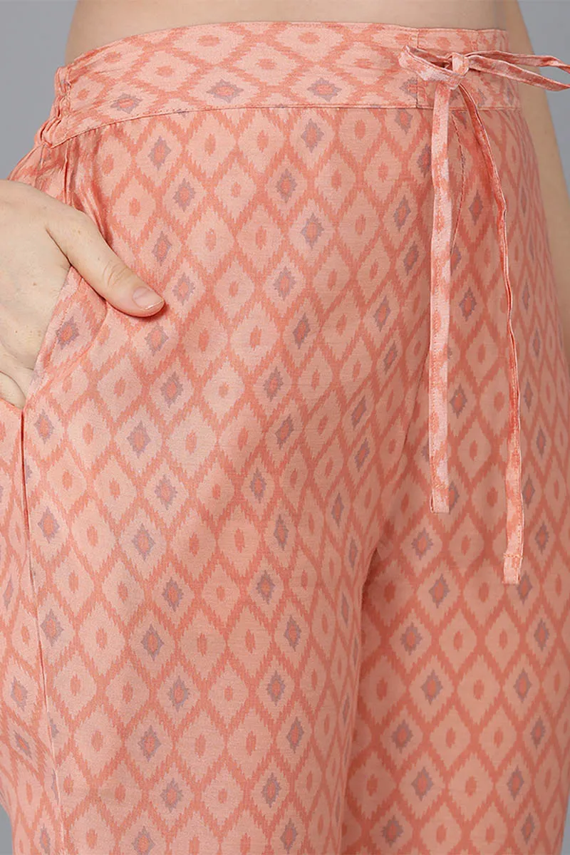 Peach Poly Silk Straight Kurta Pant With Dupatta