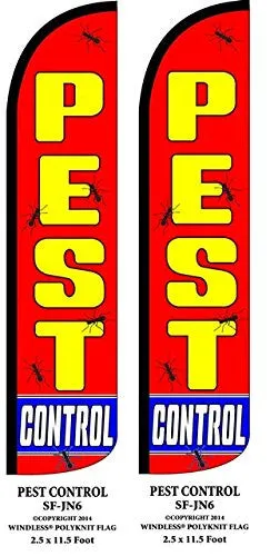 Pest Control Two(2) Windless Swooper Feather Flag Sign Kits With Pole and Ground Spikes
