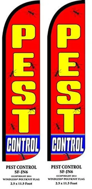 Pest Control Two(2) Windless Swooper Feather Flag Sign Kits With Pole and Ground Spikes