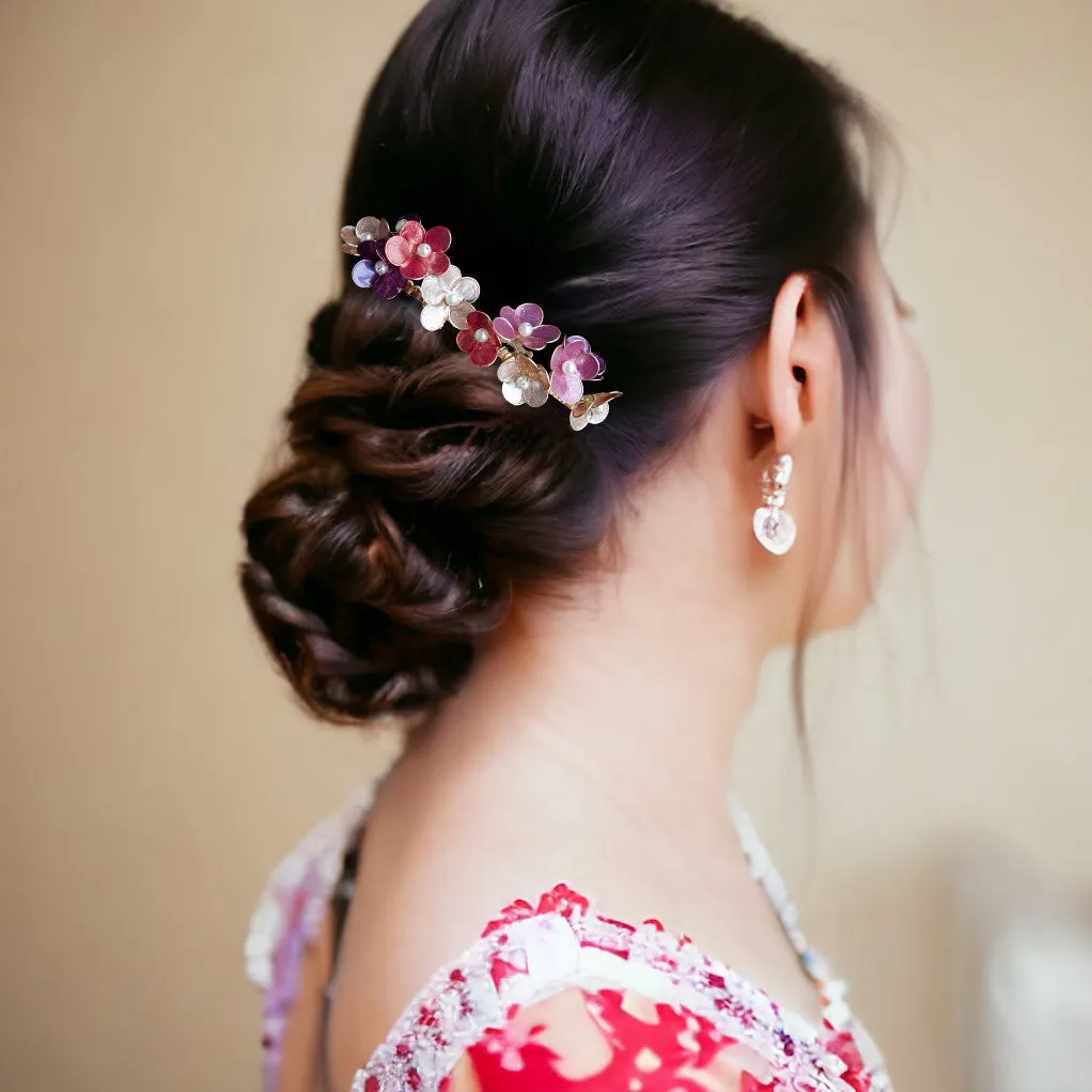 Petite Nail Polish Flower Cluster Oriental Bridal Headpiece, Chinese Wedding