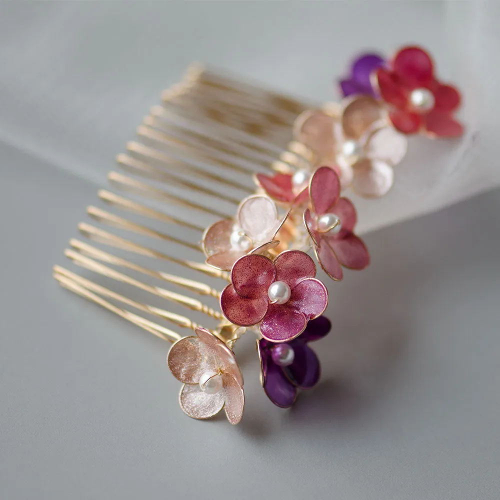 Petite Nail Polish Flower Cluster Oriental Bridal Headpiece, Chinese Wedding