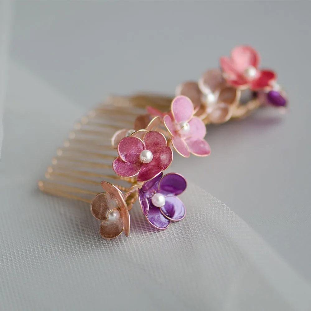 Petite Nail Polish Flower Cluster Oriental Bridal Headpiece, Chinese Wedding