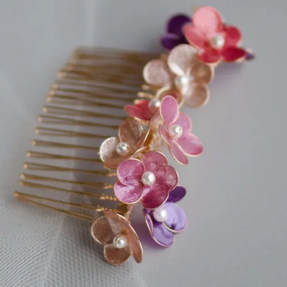 Petite Nail Polish Flower Cluster Oriental Bridal Headpiece, Chinese Wedding