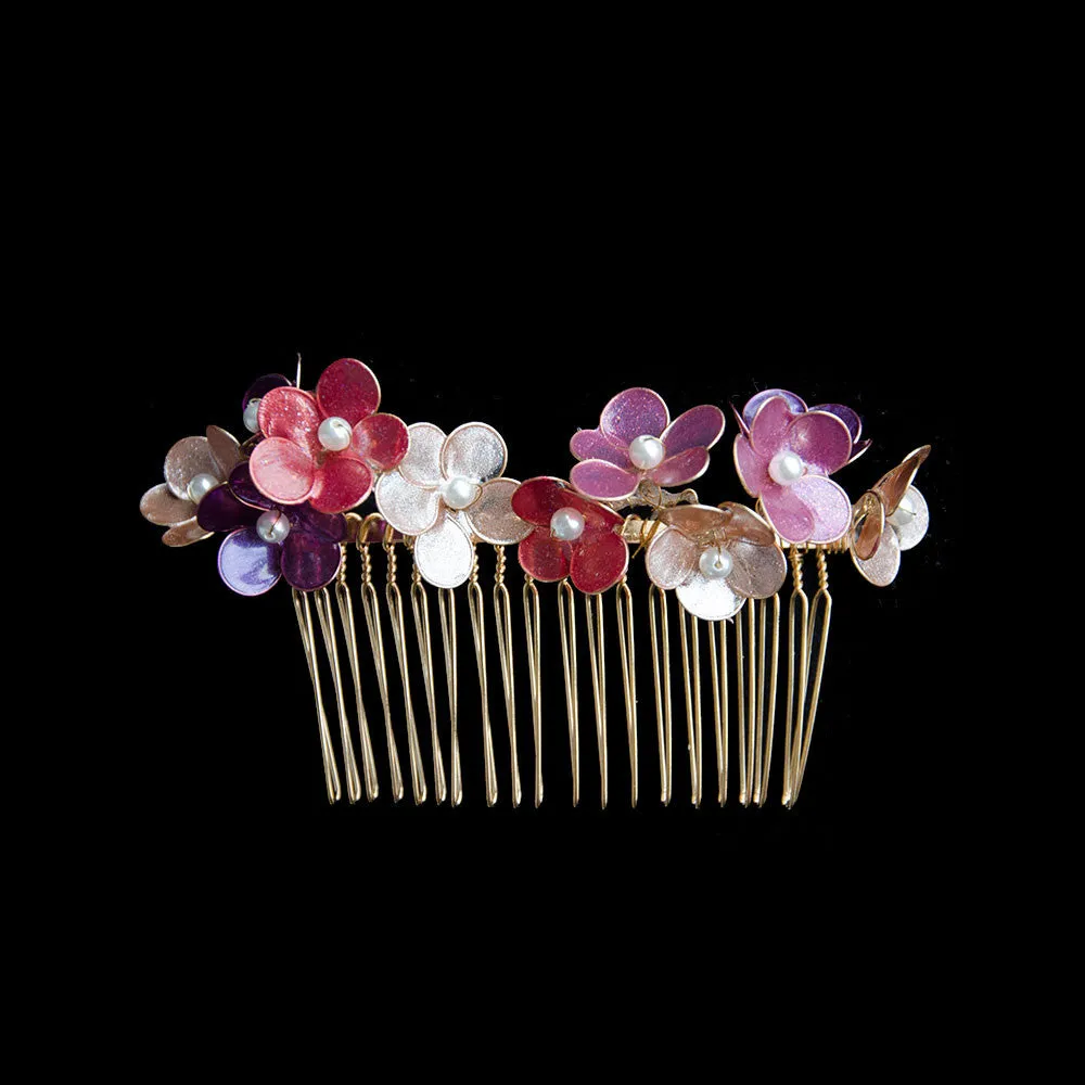 Petite Nail Polish Flower Cluster Oriental Bridal Headpiece, Chinese Wedding