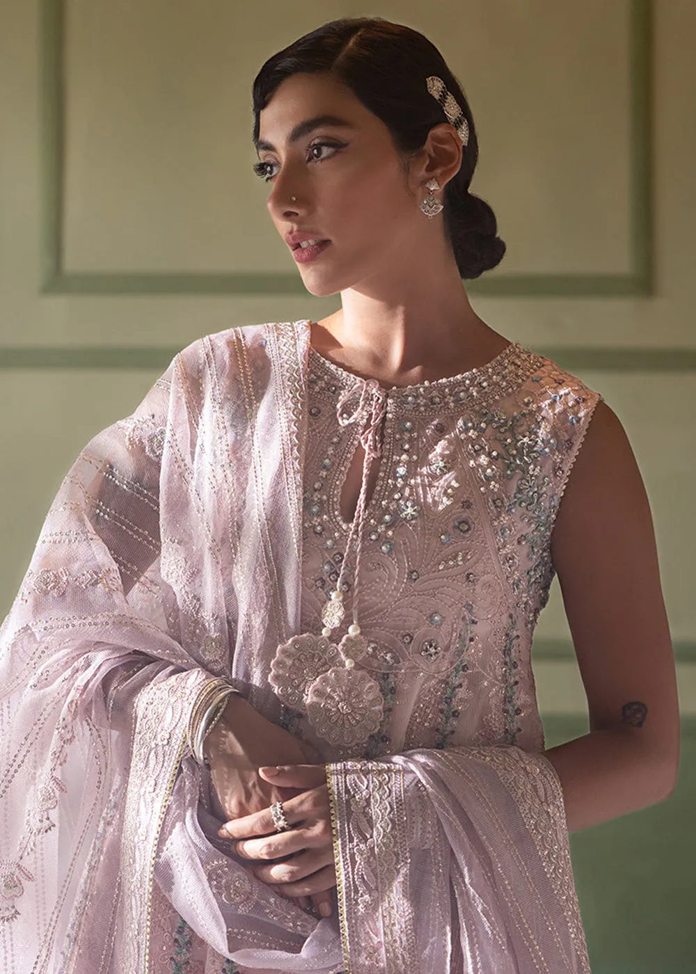 Pink Organza Net Pakistani Suit | Mushq | Qala Kamdaani | Zoya