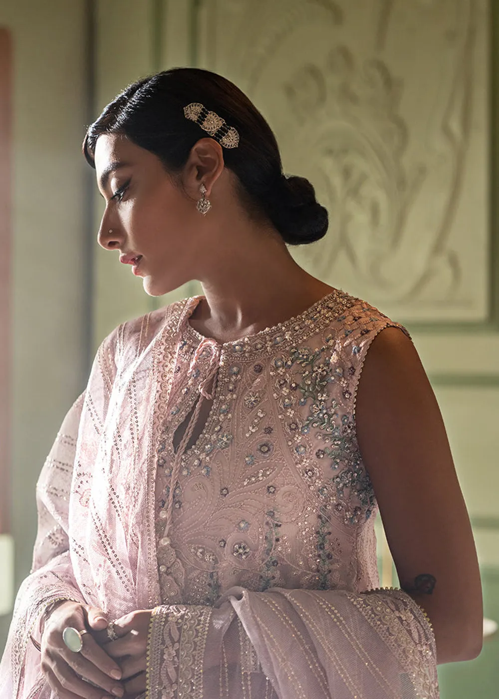Pink Organza Net Pakistani Suit | Mushq | Qala Kamdaani | Zoya