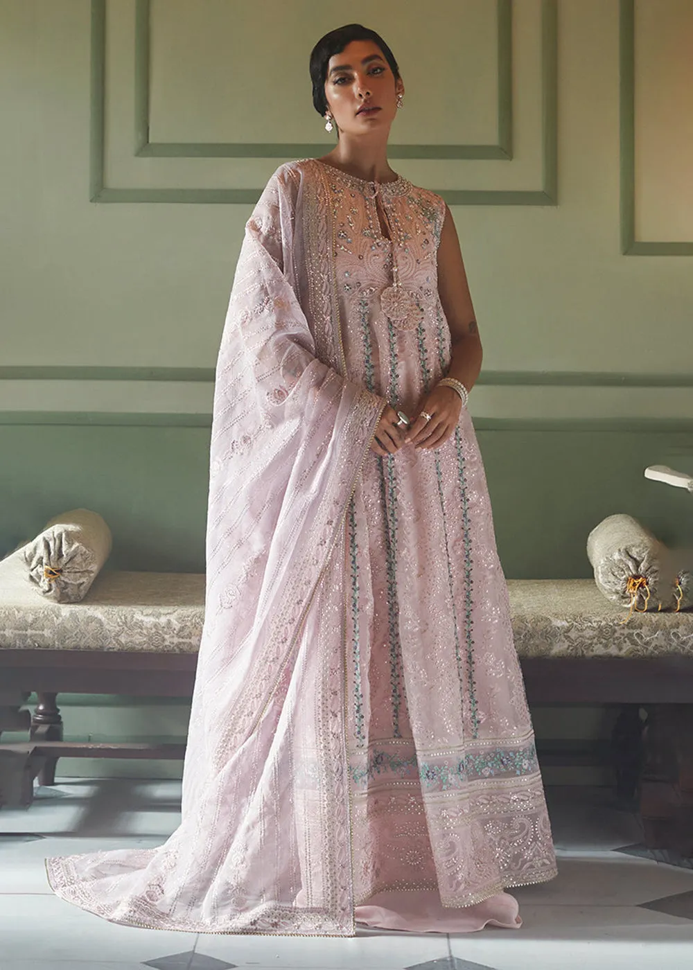 Pink Organza Net Pakistani Suit | Mushq | Qala Kamdaani | Zoya