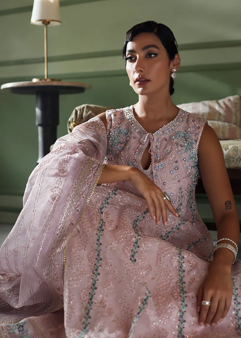 Pink Organza Net Pakistani Suit | Mushq | Qala Kamdaani | Zoya