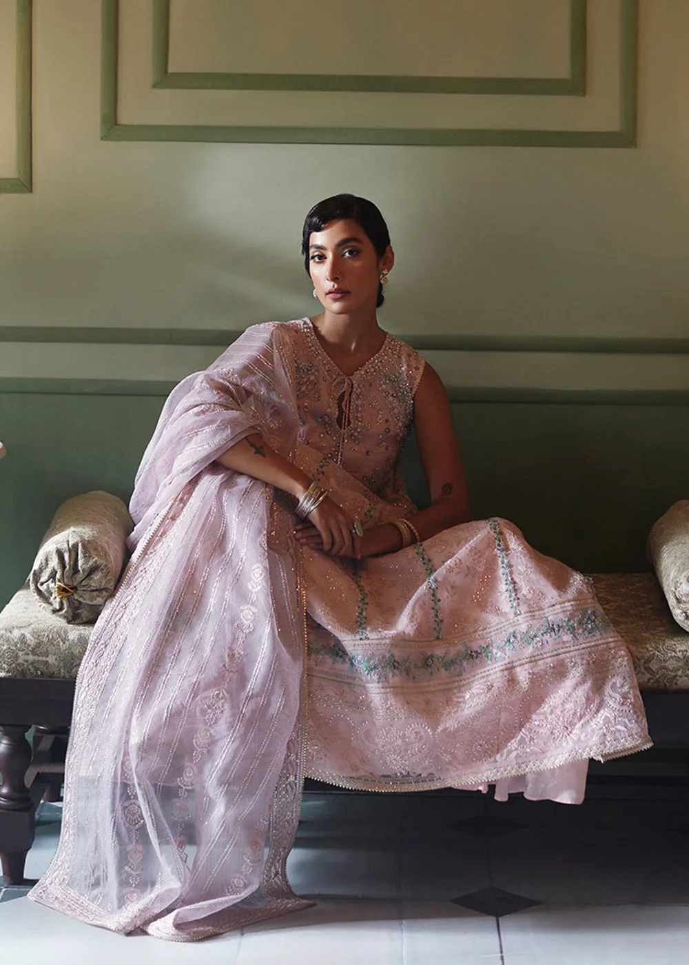 Pink Organza Net Pakistani Suit | Mushq | Qala Kamdaani | Zoya