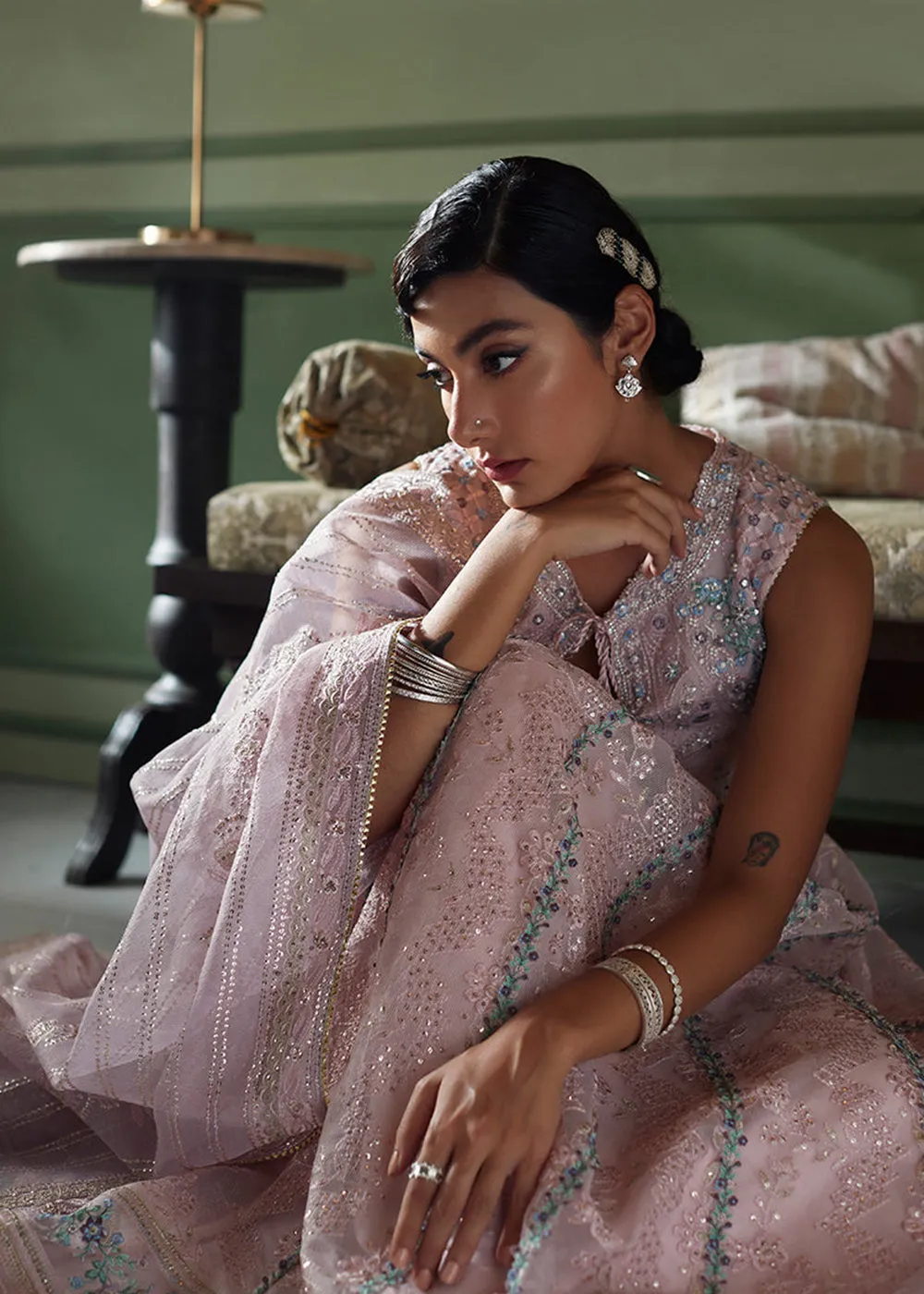 Pink Organza Net Pakistani Suit | Mushq | Qala Kamdaani | Zoya