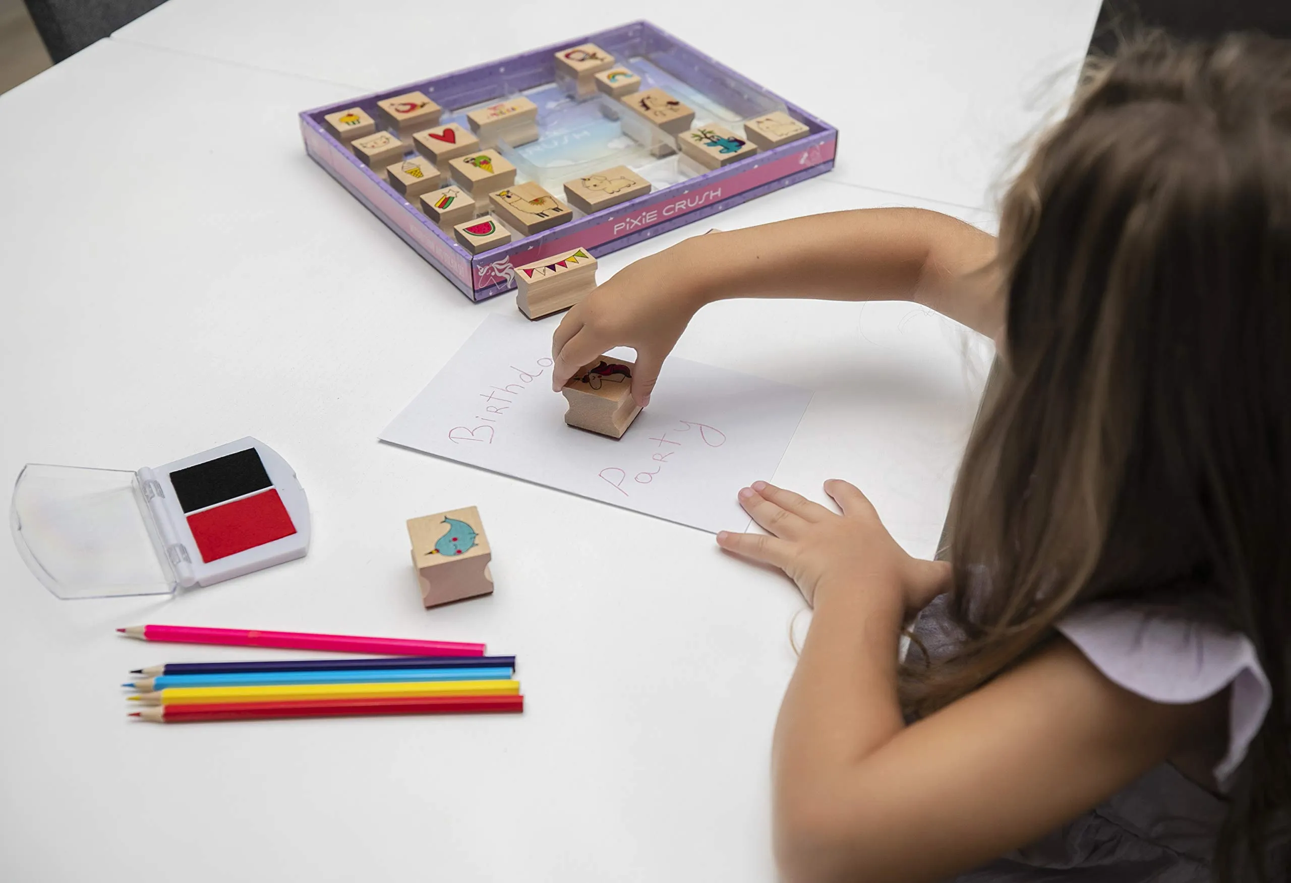 PixieCrush Wooden Stamp and Sticker Activities with Unicorns, Llamas, Kitty Cats, Puppies