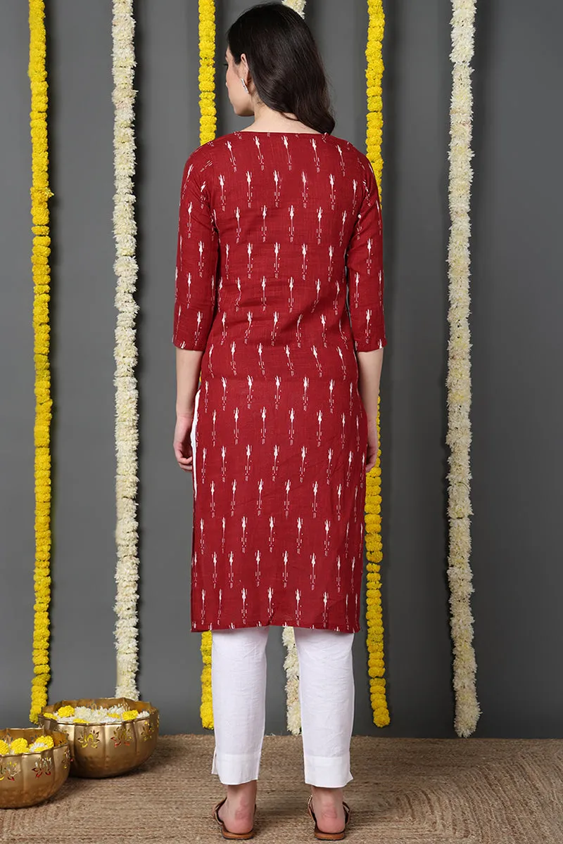 Printed Red Cotton Fabric Kurti