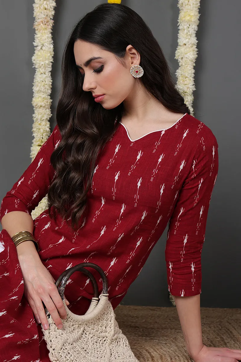 Printed Red Cotton Fabric Kurti
