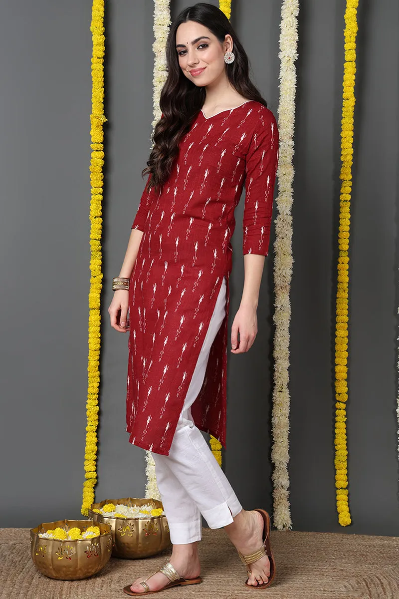 Printed Red Cotton Fabric Kurti