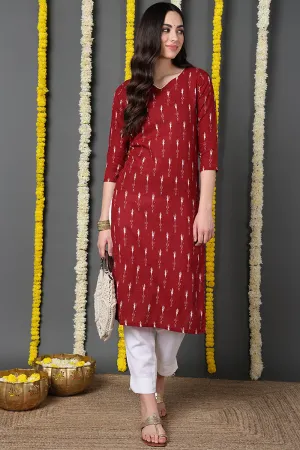 Printed Red Cotton Fabric Kurti