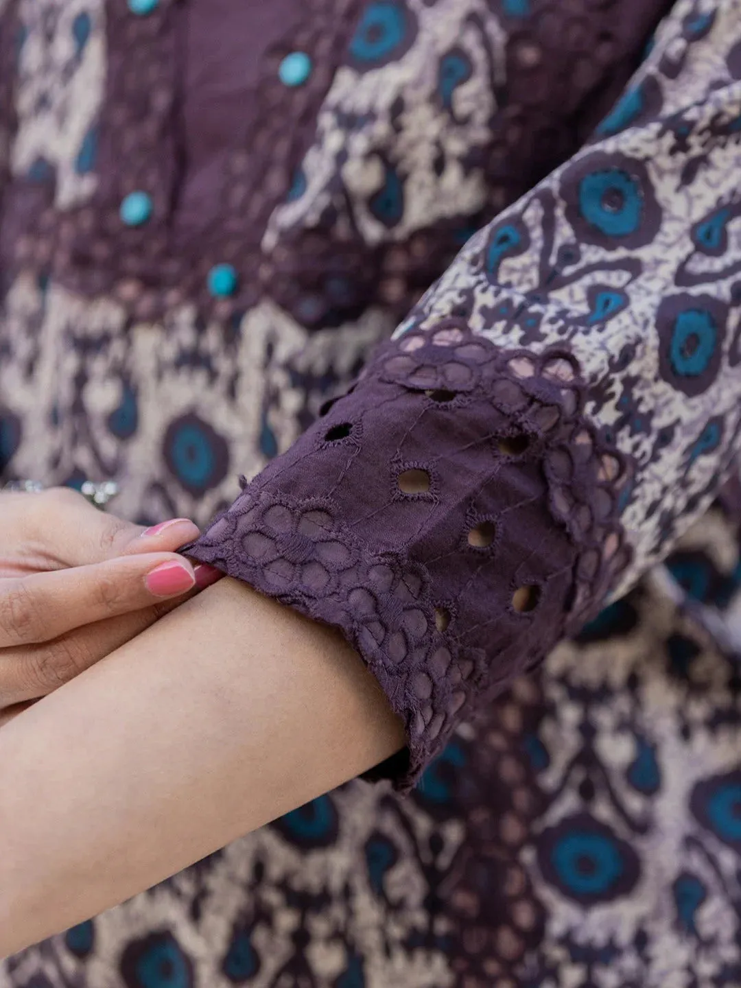 Purple Printed Kurta Dupatta Set