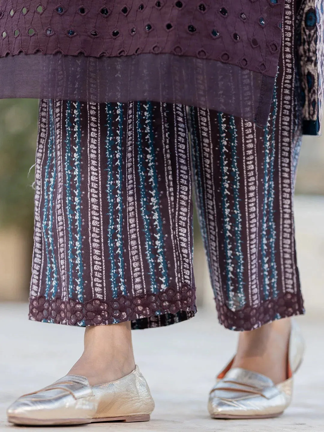 Purple Printed Kurta Dupatta Set