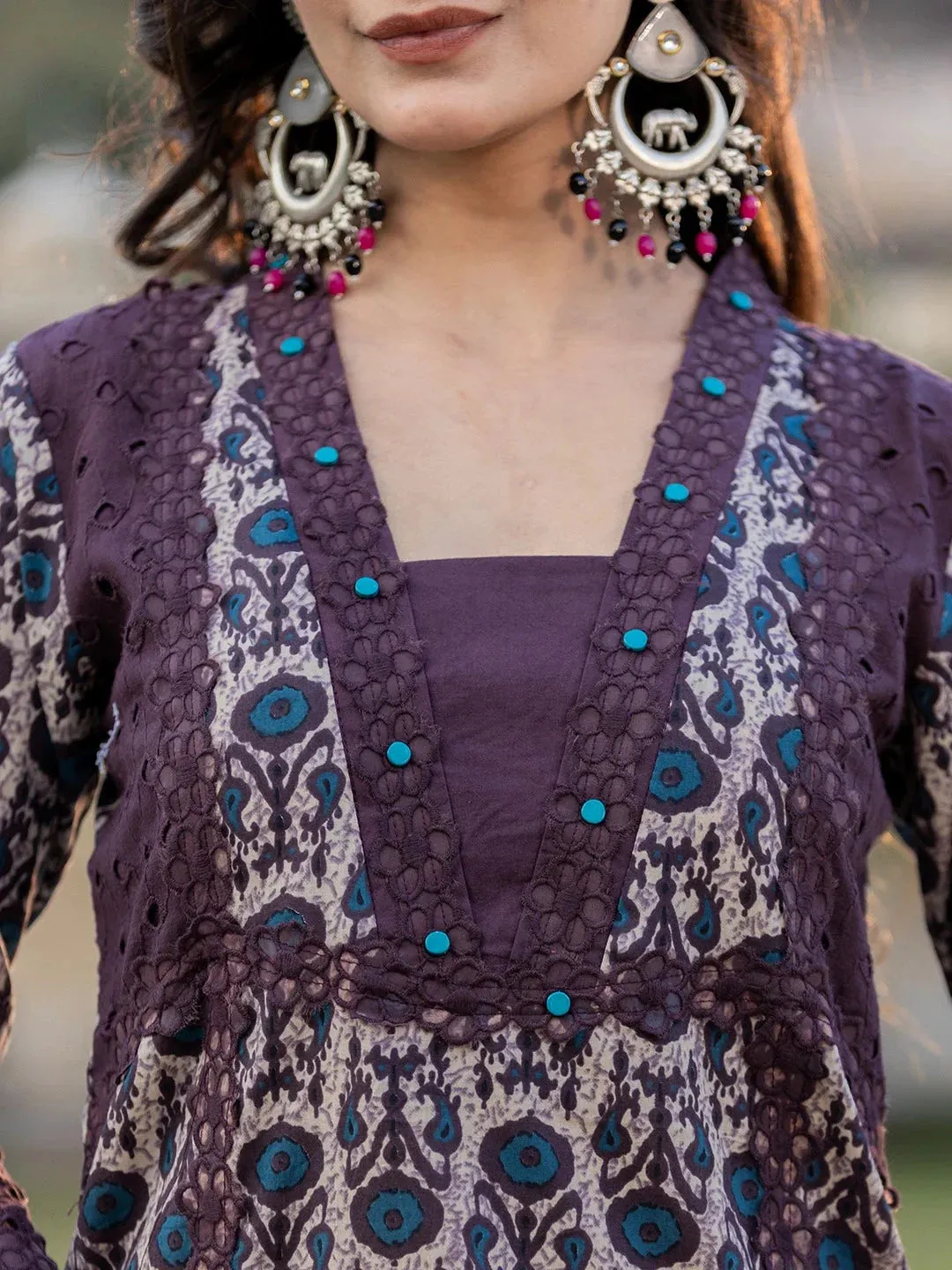 Purple Printed Kurta Dupatta Set