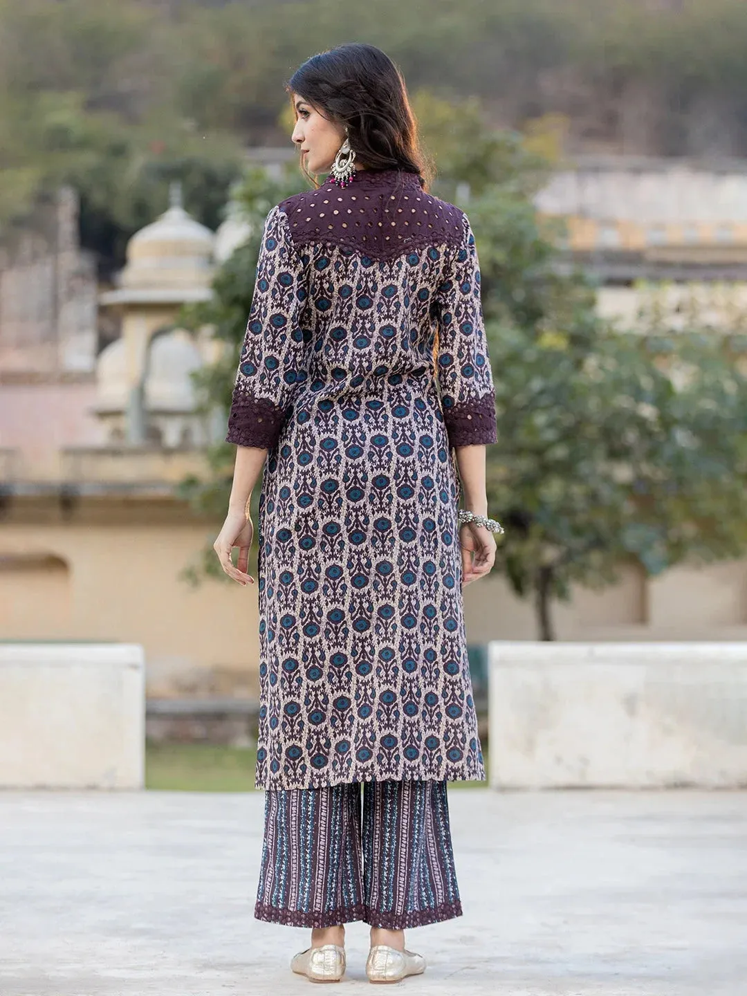 Purple Printed Kurta Dupatta Set