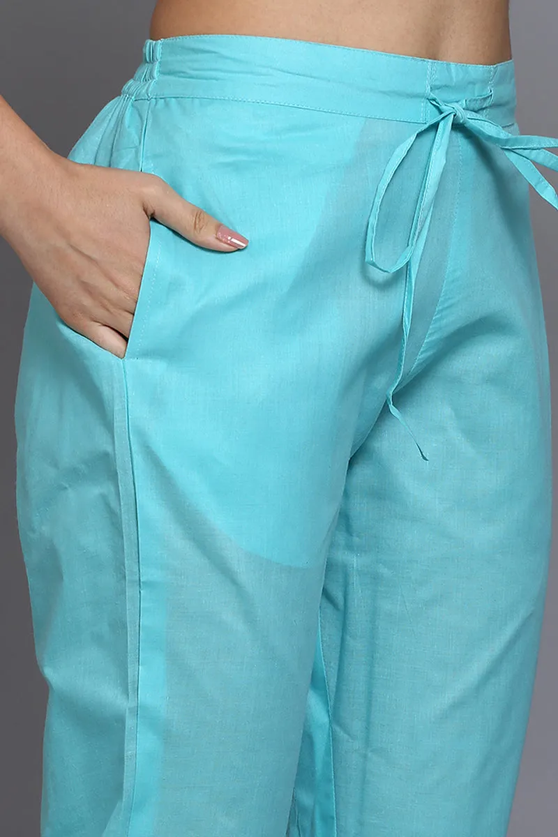 Rayon Turquoise Blue Printed Straight Kurta Pant With Dupatta