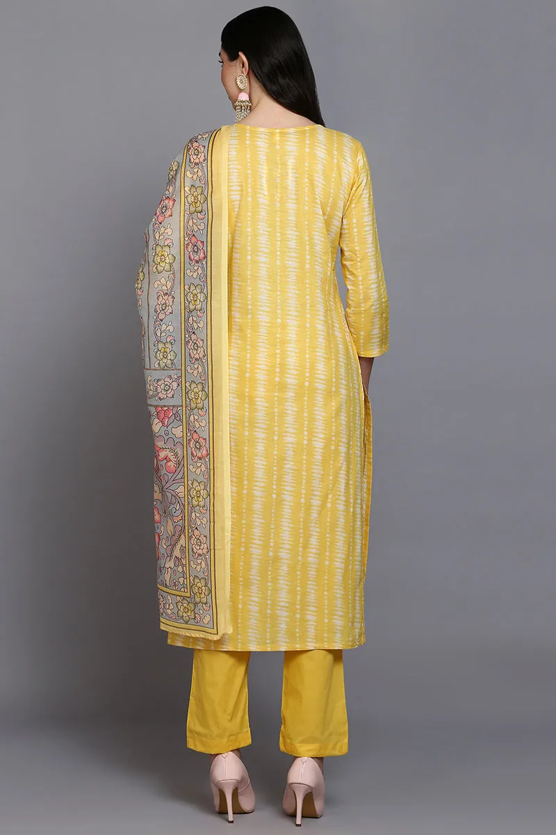 Rayon Yellow Printed Straight Kurta Pant With Dupatta