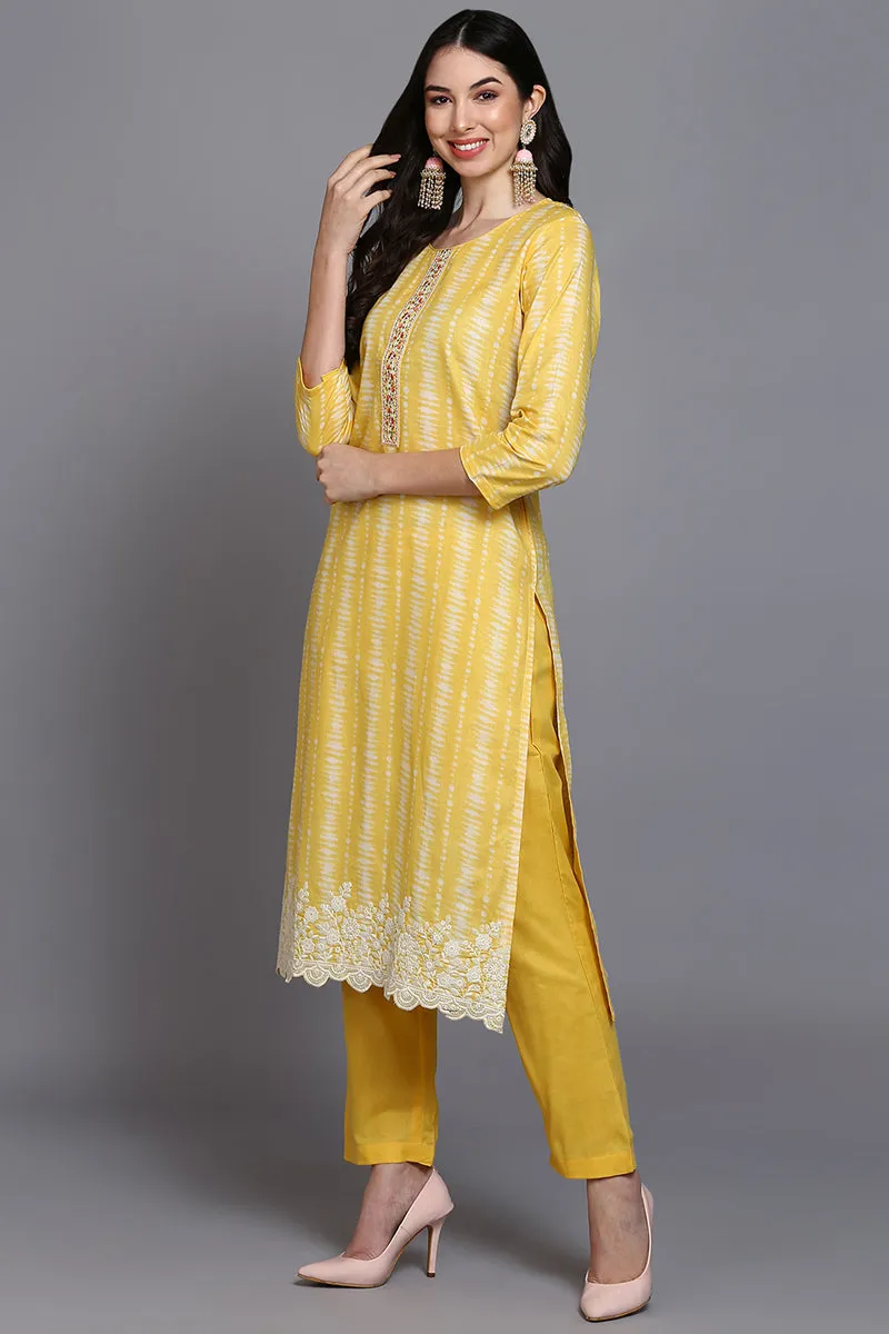 Rayon Yellow Printed Straight Kurta Pant With Dupatta