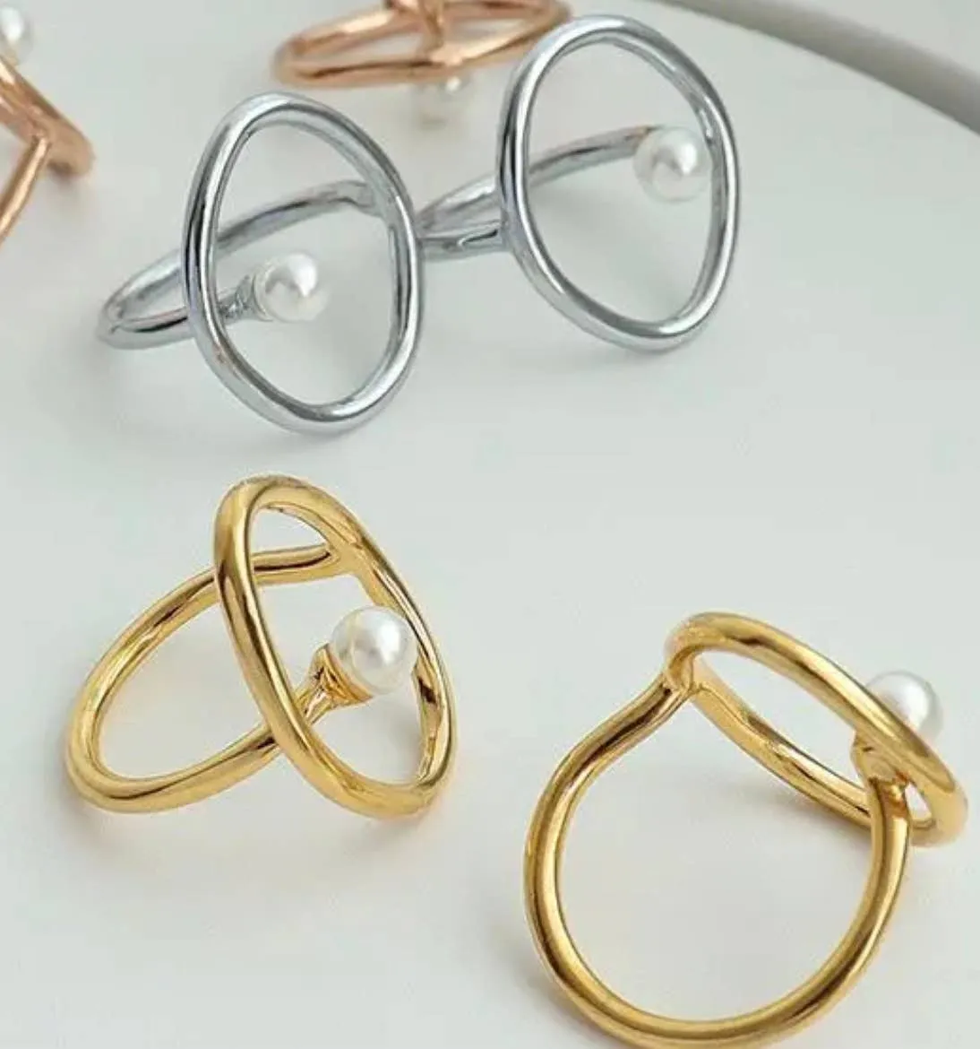 Ring- Sculptural Pearl Steel