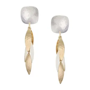 Rounded Square with Long Layered Leaves Clip-On Earring